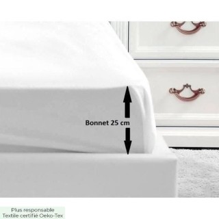 LOVELY HOME Drap Housse 100% coton 140x190x25 cm blanc