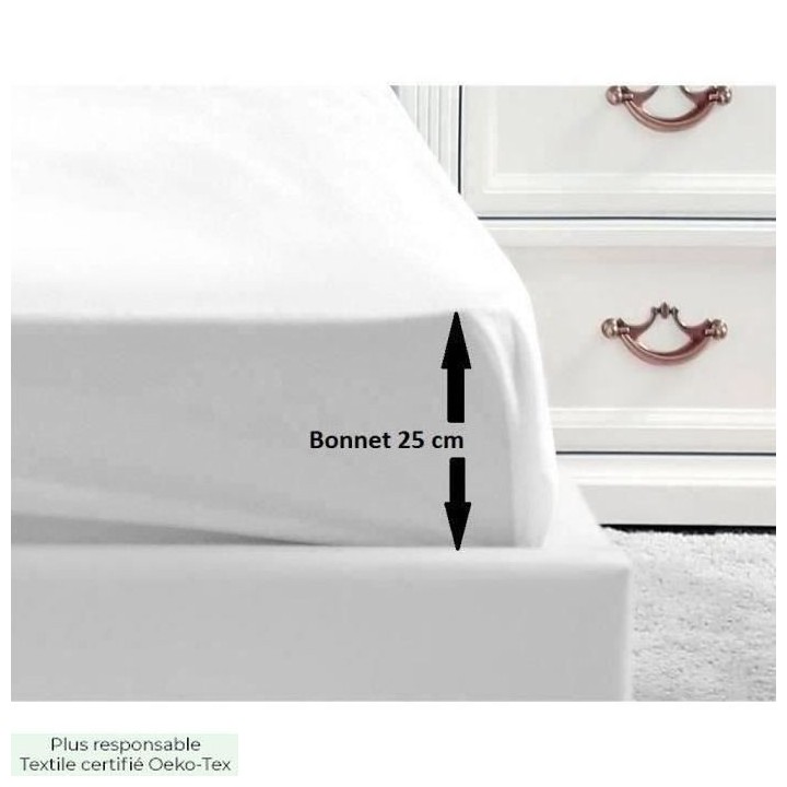 LOVELY HOME Drap Housse 100% coton 140x190x25 cm blanc