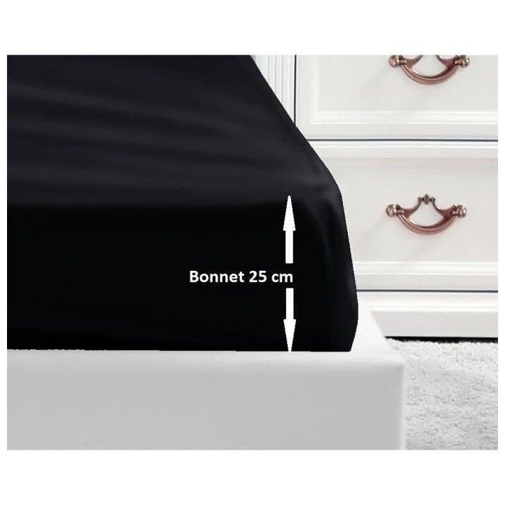 LOVELY HOME Drap Housse 100% coton 180x200x25 cm - Noir