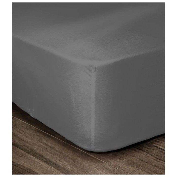 LOVELY HOME Drap Housse 100% coton 140x190x30 cm gris foncé