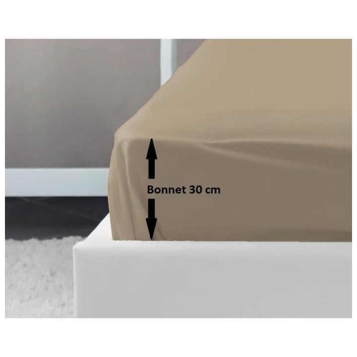 LOVELY HOME Drap Housse 100% coton 140x190x30 cm beige