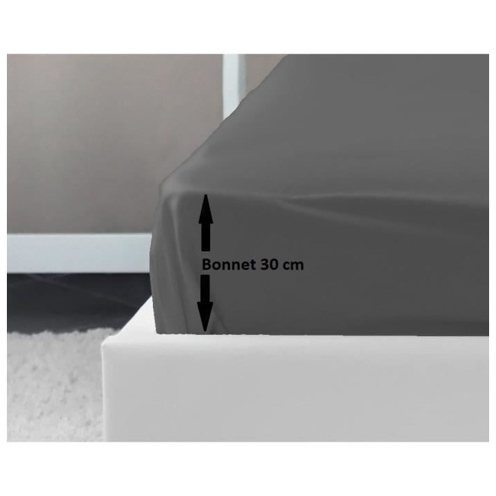 LOVELY HOME Drap Housse 100% coton 160x200x30 cm gris foncé