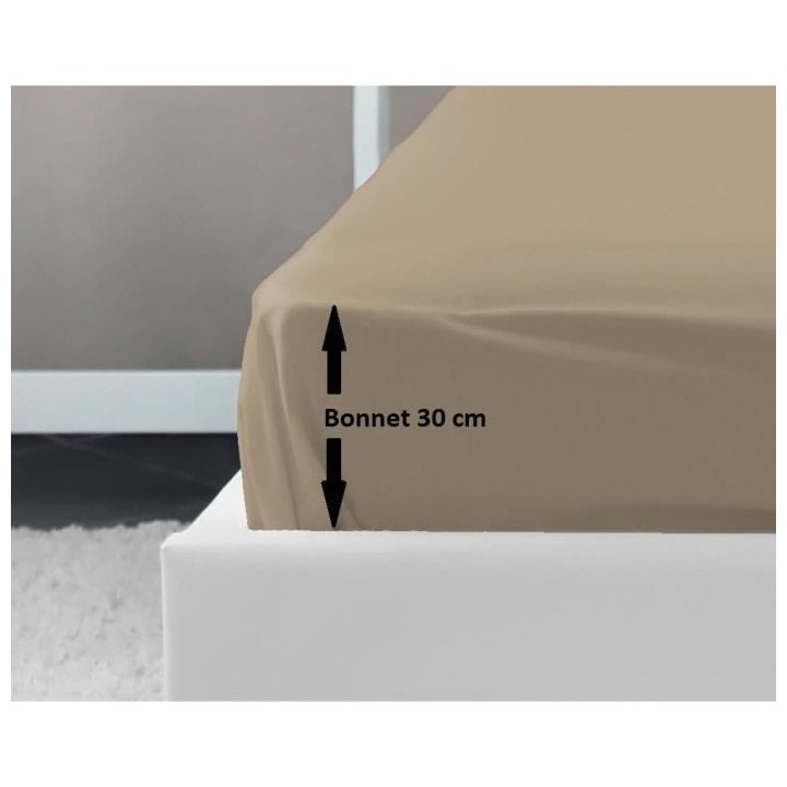 LOVELY HOME Drap Housse 100% coton 160x200x30 cm beige