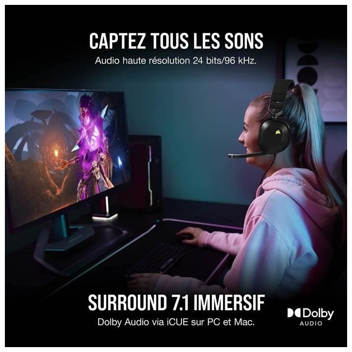 Casque gaming premium HS80 RGB USB - Carbone CORSAIR