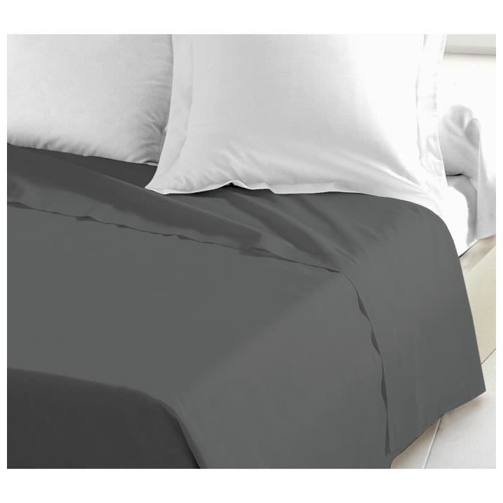 LOVELY HOME Drap Plat 100% coton 240x300 cm gris foncé