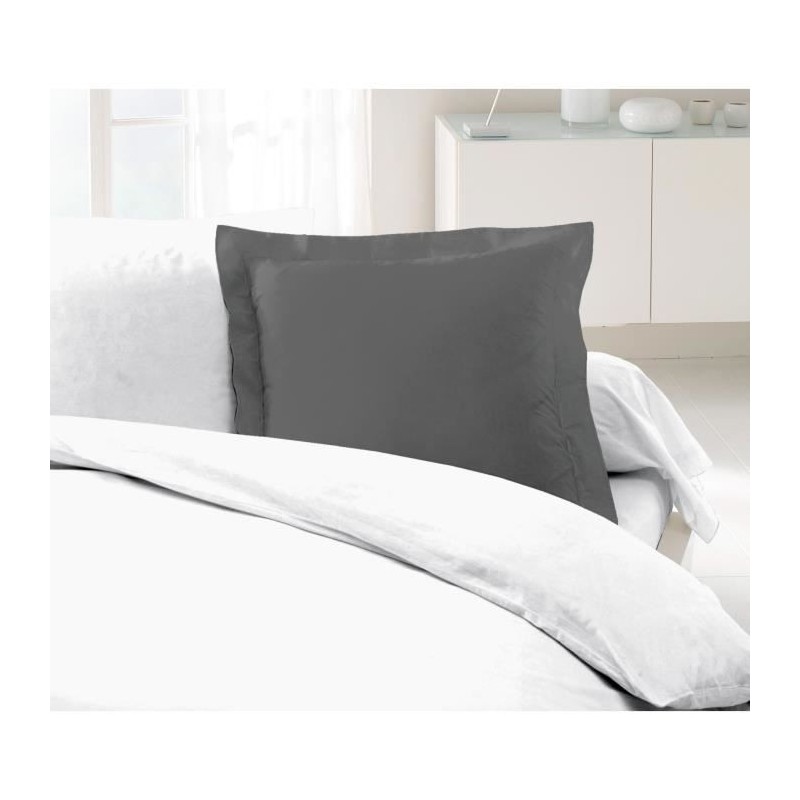 LOVELY HOME Lot de 2 Taies d'Oreillers 100% coton 63x63 cm - Gris foncé