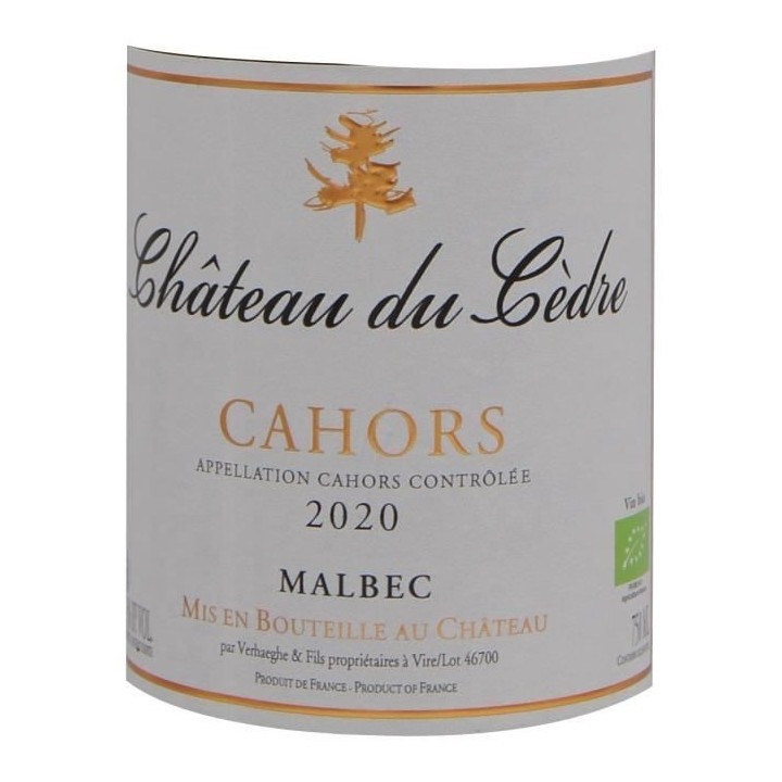 Château du Cedre 2020 Cahors Malbec - Vin de rouge du Sud-Ouest - Bio