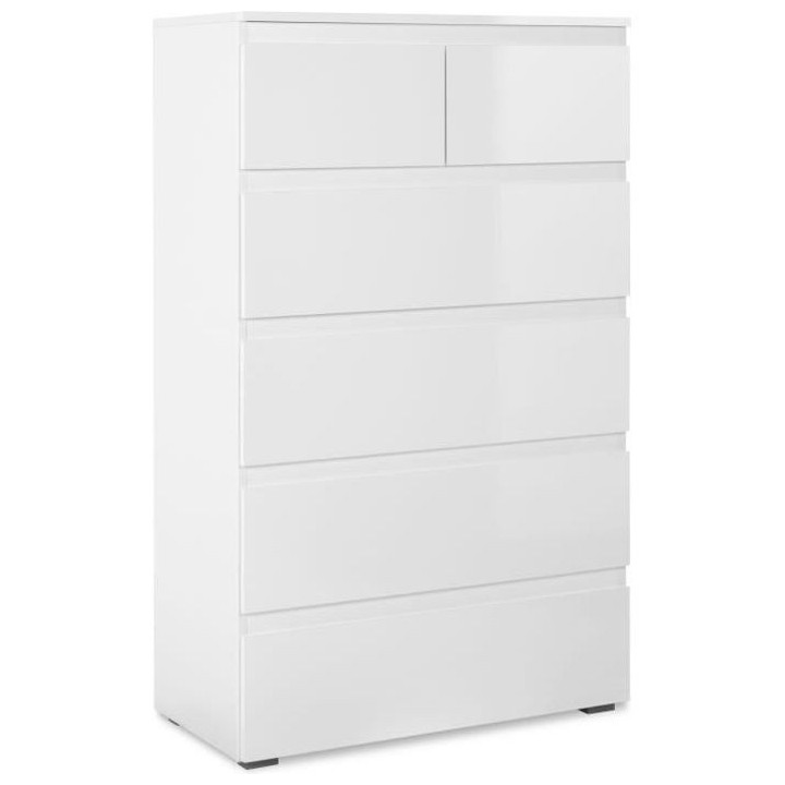 Commode CAPETOWN - Décor blanc brillant - 6 Tiroirs - L80 x H131,5 x