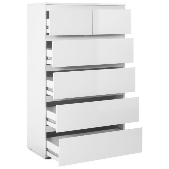 Commode CAPETOWN - Décor blanc brillant - 6 Tiroirs - L80 x H131,5 x