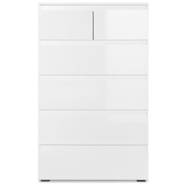 Commode CAPETOWN - Décor blanc brillant - 6 Tiroirs - L80 x H131,5 x