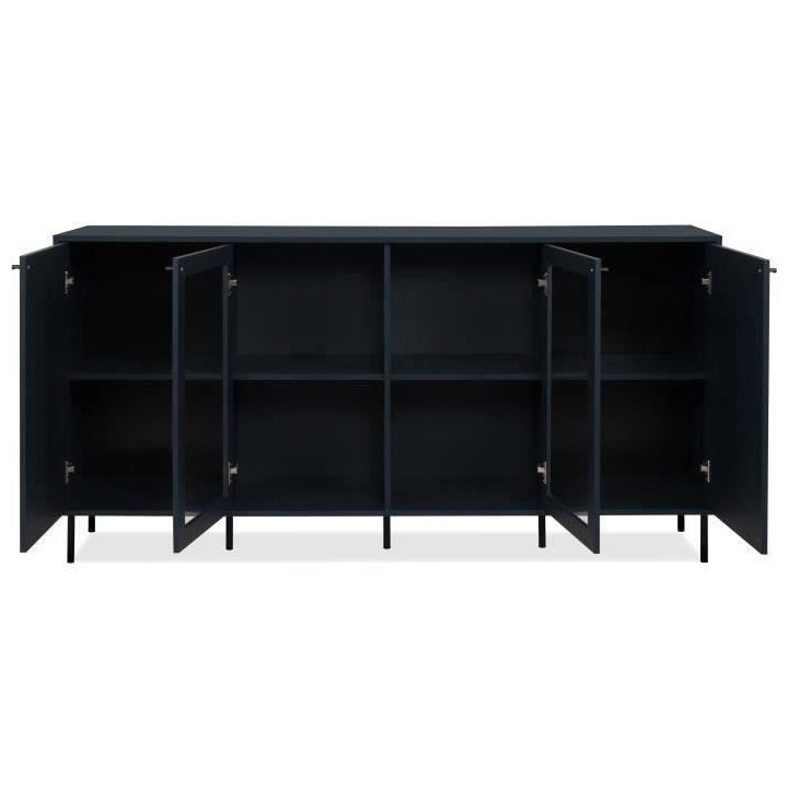 Buffet bas - CARACAS - Décor bleu navy - 2 portes vitrées + 2 portes