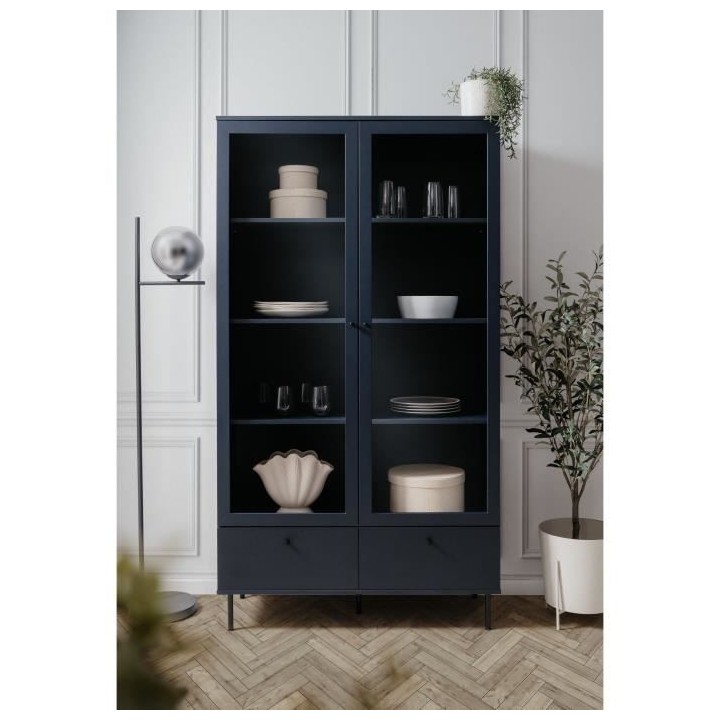 Vitrine buffet haut - Caracas - 2 portes vitrées et 2 tiroirs - 100 x