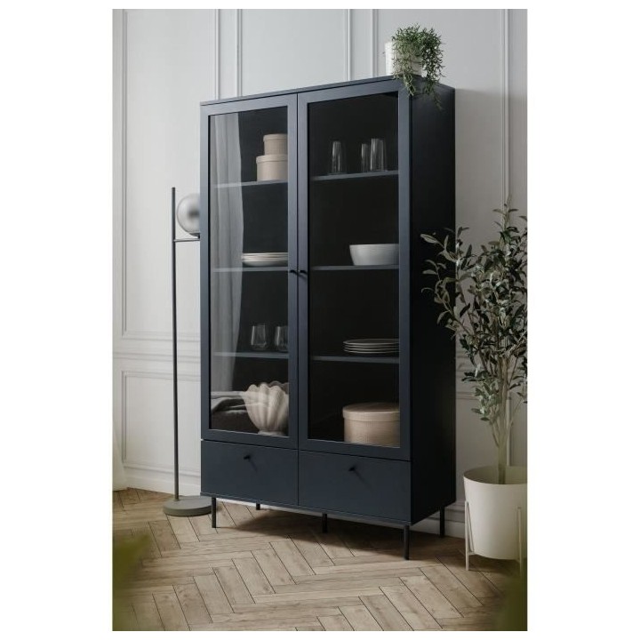 Vitrine buffet haut - Caracas - 2 portes vitrées et 2 tiroirs - 100 x