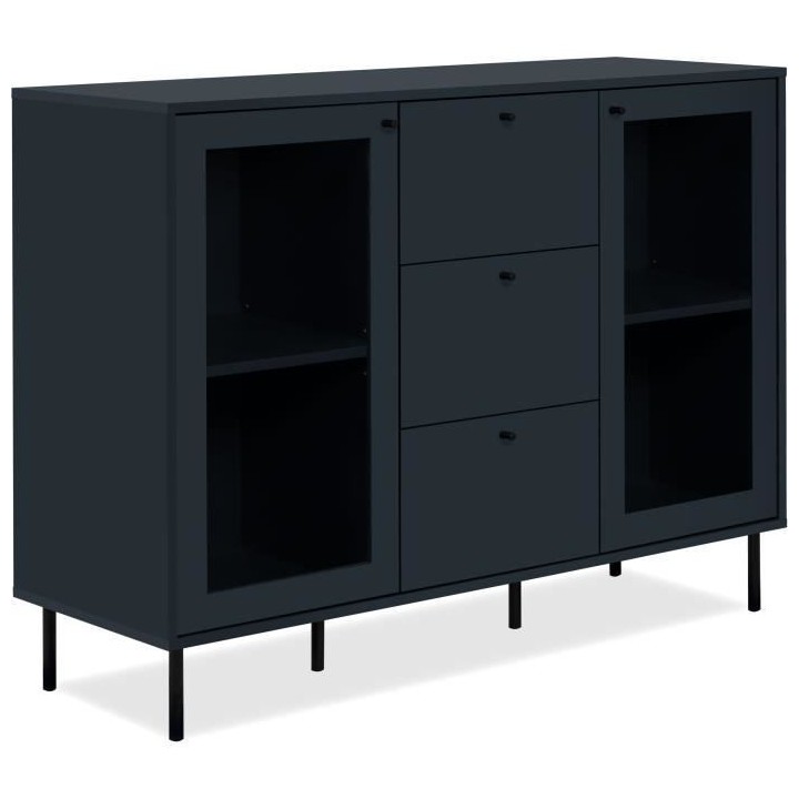 Buffet salle a manger CARACAS - Décor bleu navy - 2 portes vitrées +