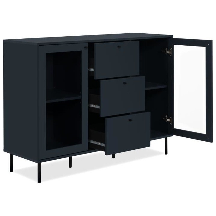Buffet salle a manger CARACAS - Décor bleu navy - 2 portes vitrées +