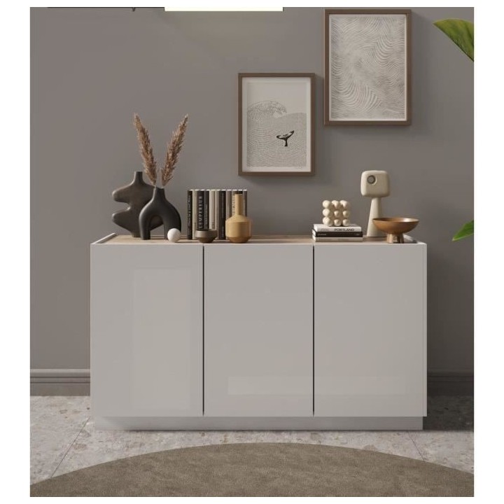 Buffet haut FIRENZE - FIRENZE - Blanc Laqué et Chene Cadiz - 3 portes