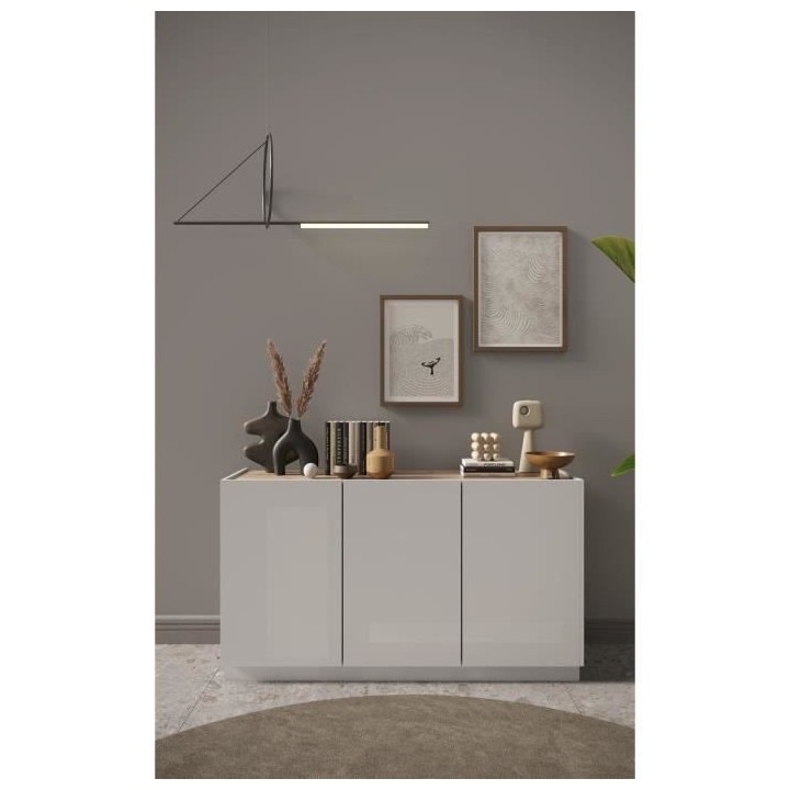 Buffet haut FIRENZE - FIRENZE - Blanc Laqué et Chene Cadiz - 3 portes