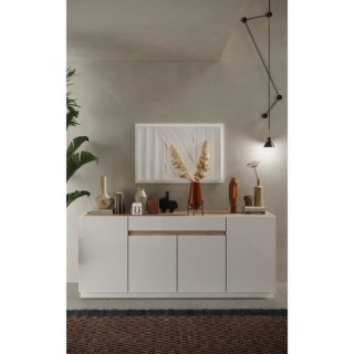 Buffet FIRENZE - Décor Blanc Laqué et Chene Cadiz - 4 portes 1 tiroi
