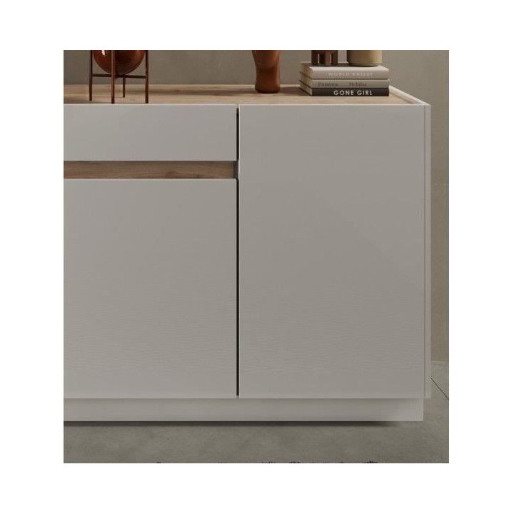 Buffet FIRENZE - Décor Blanc Laqué et Chene Cadiz - 4 portes 1 tiroi