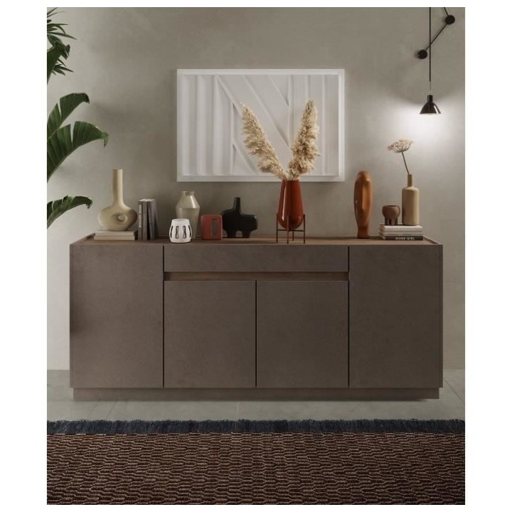 Buffet haut FIRENZE - Bronze et Chene Mercure - 4 portes + 1 tiroir -