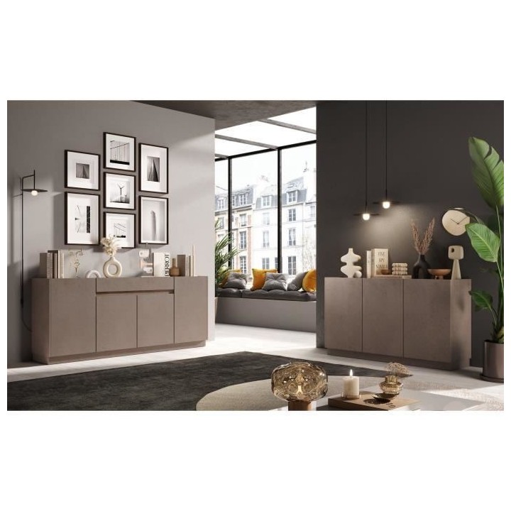 Buffet haut FIRENZE - Bronze et Chene Mercure - 4 portes + 1 tiroir -