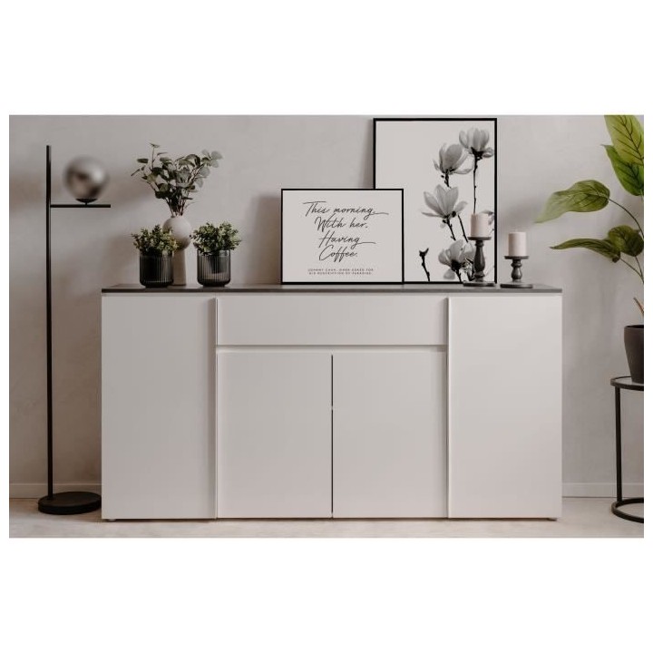 Buffet Brest - Décor Matera / blanc brillant - Panneaux de particules