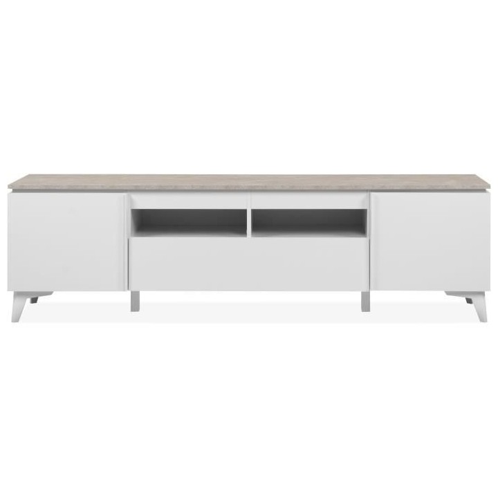 Meuble TV Bertrix 56A - Décor travertin / blanc - Panneaux de particu