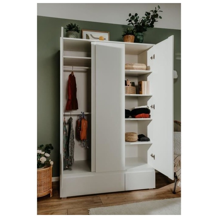 Armoire IMAGE 60B - Décor blanc mat - 3 portes + 2 tiroirs - L121,6 x