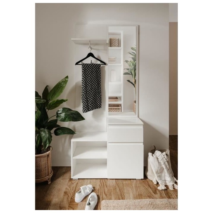 Meuble d'entrée de rangement avec penderie IMAGE - Décor blanc - 1 p