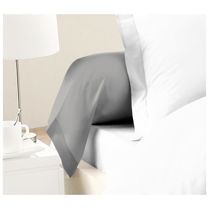 LOVELY HOME Lot de 2 Taies de Traversin 100% coton 85x185 cm gris clai