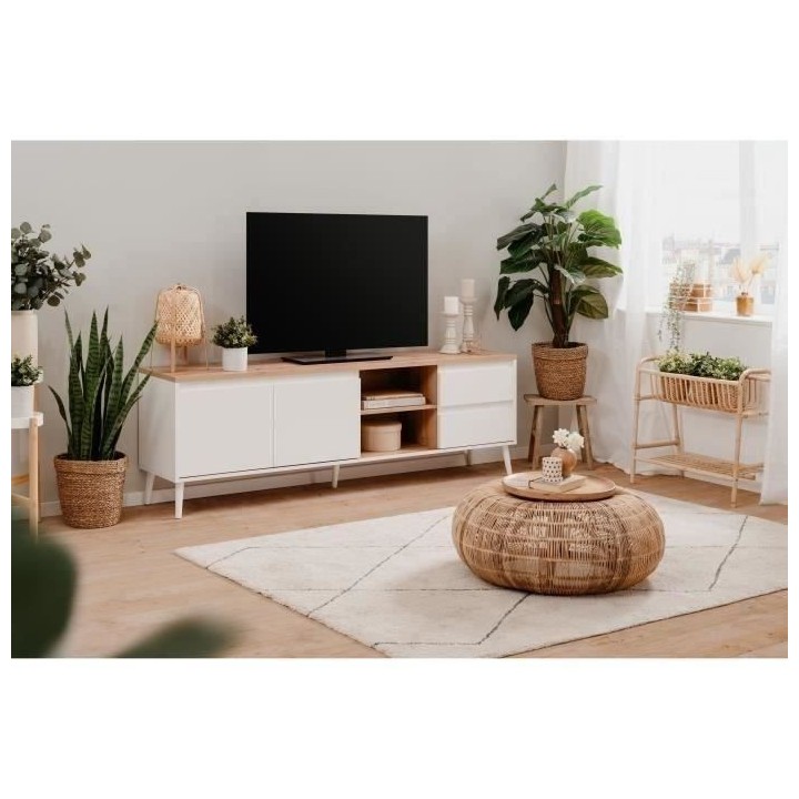 Meuble TV Linz 56A - Décor blanc / chene artisan - Panneaux de partic