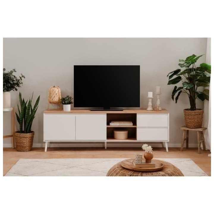 Meuble TV Linz 56A - Décor blanc / chene artisan - Panneaux de partic