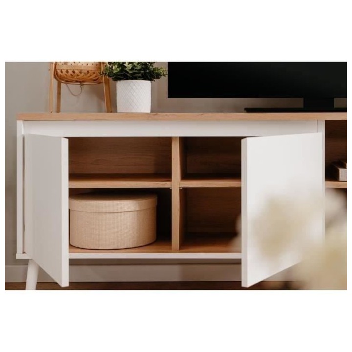 Meuble TV Linz 56A - Décor blanc / chene artisan - Panneaux de partic