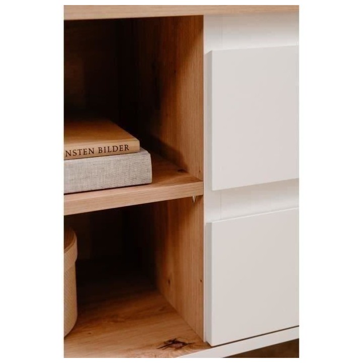 Meuble TV Linz 56A - Décor blanc / chene artisan - Panneaux de partic