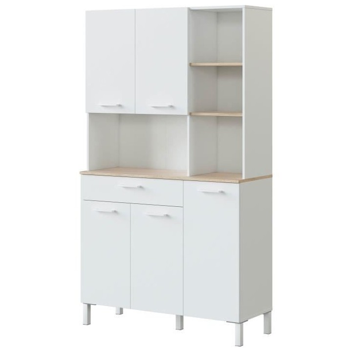 Meuble de cuisine KIRA - Décor blanc artik et chene canadien - 5 Port