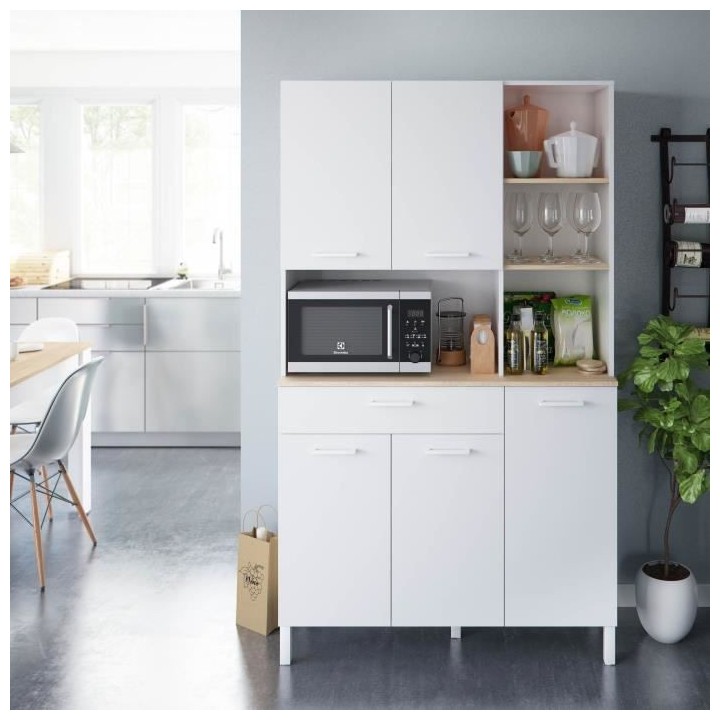 Meuble de cuisine KIRA - Décor blanc artik et chene canadien - 5 Port