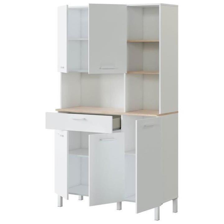 Meuble de cuisine KIRA - Décor blanc artik et chene canadien - 5 Port