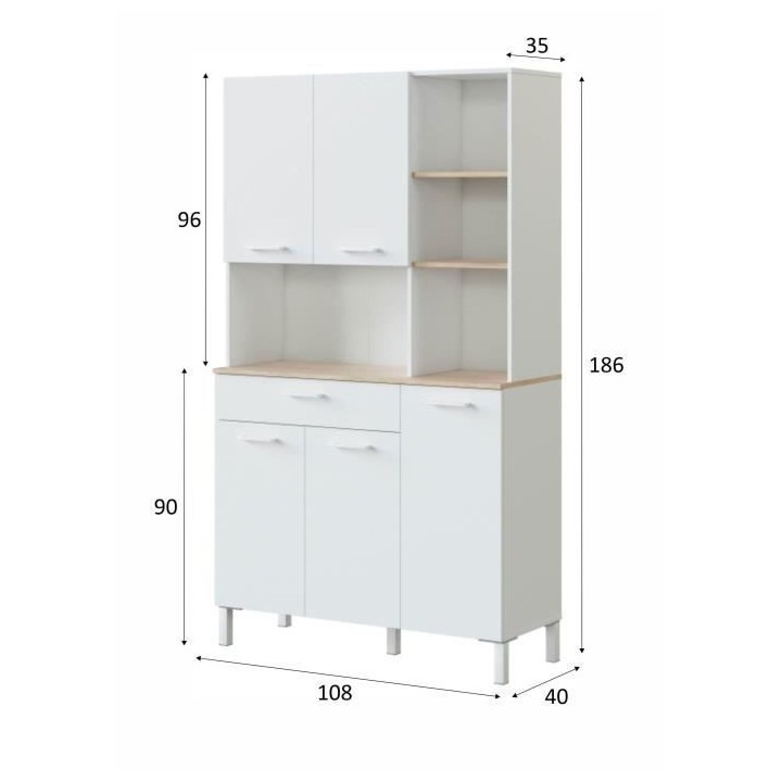 Meuble de cuisine KIRA - Décor blanc artik et chene canadien - 5 Port