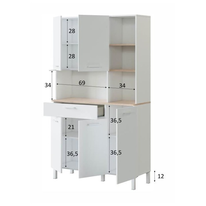 Meuble de cuisine KIRA - Décor blanc artik et chene canadien - 5 Port