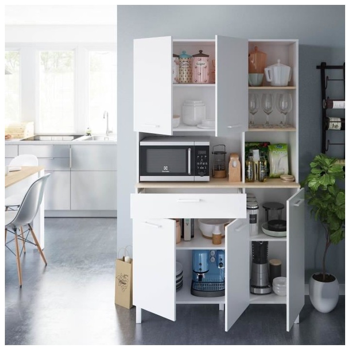 Meuble de cuisine KIRA - Décor blanc artik et chene canadien - 5 Port