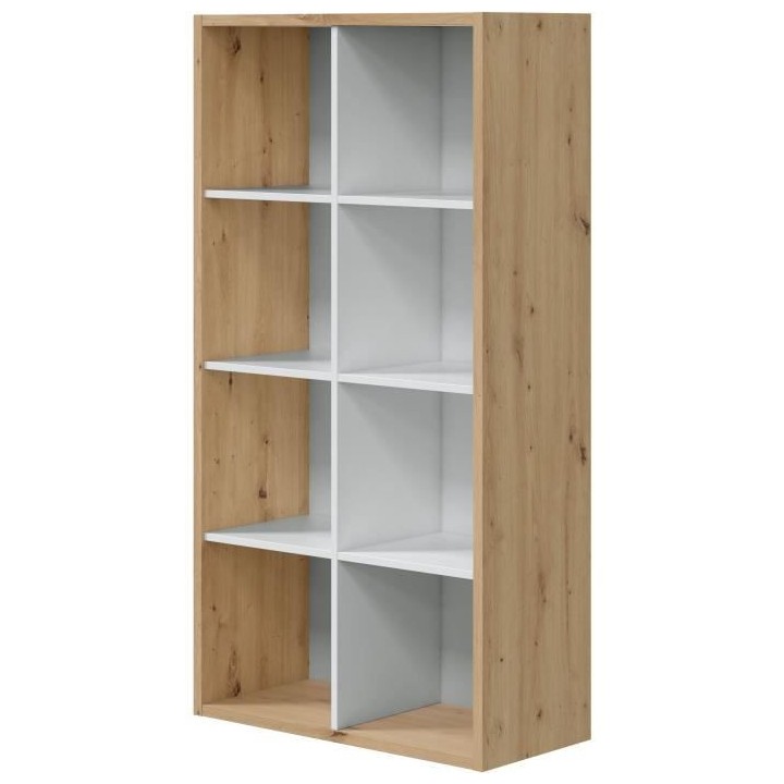 Bibliotheque étagere NOA - Blanc et chene - 8 cases - 137x71,5x33 cm
