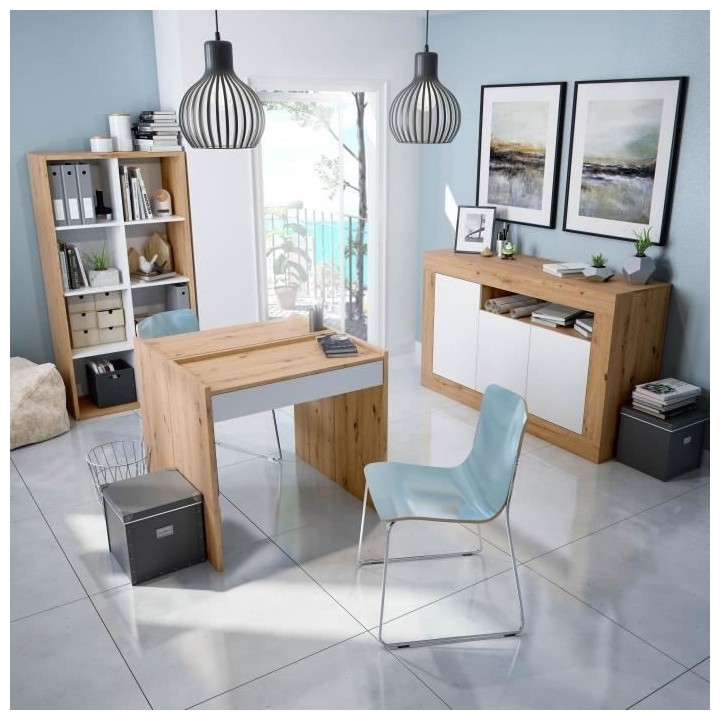 Bibliotheque étagere NOA - Blanc et chene - 8 cases - 137x71,5x33 cm