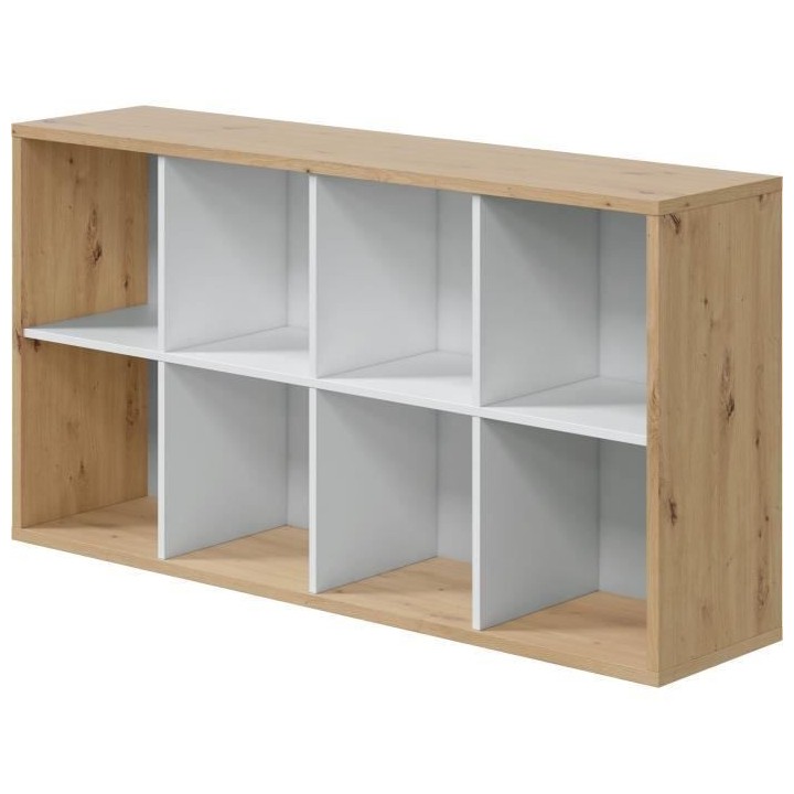 Bibliotheque étagere NOA - Blanc et chene - 8 cases - 137x71,5x33 cm