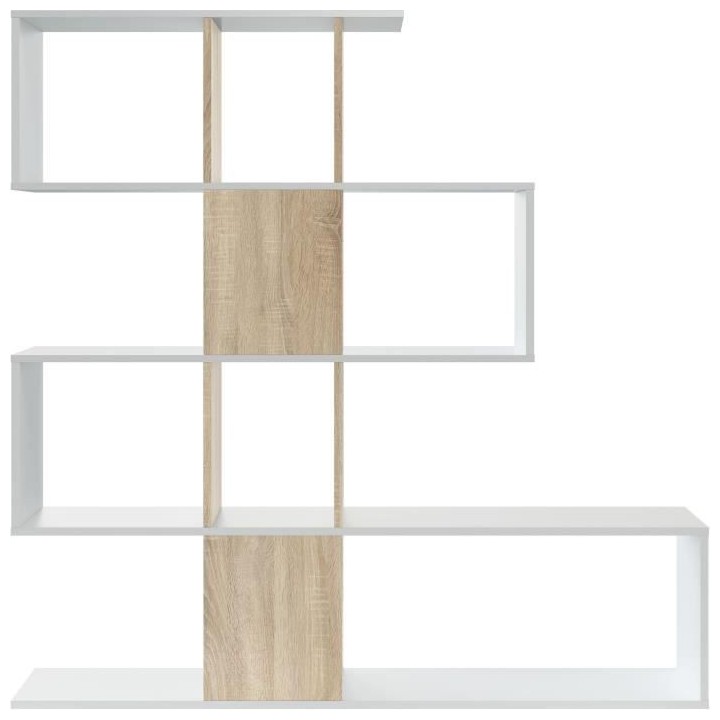 Bibliotheque étagere ZIGZAG - Chene et blanc - 4 niveaux - Mélamine