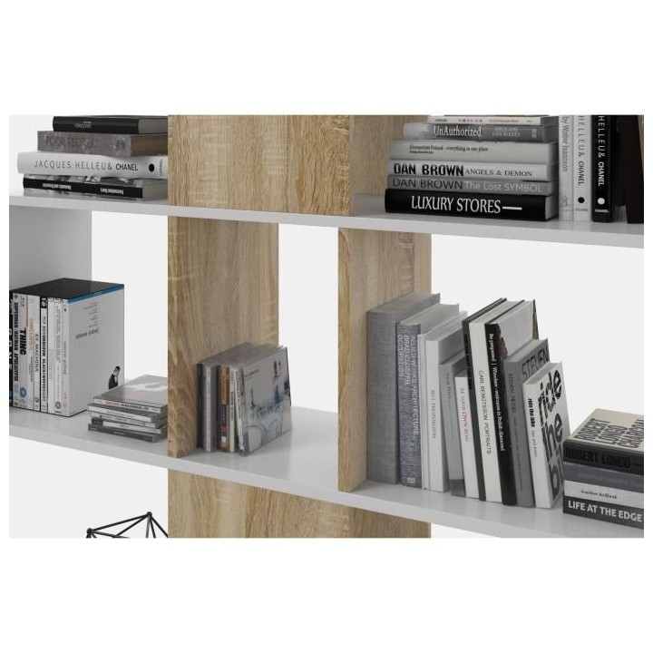 Bibliotheque étagere ZIGZAG - Chene et blanc - 4 niveaux - Mélamine