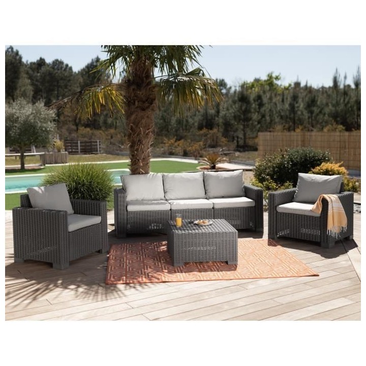 Salon de jardin imitation résine tressée ALLIBERT avec table basse -