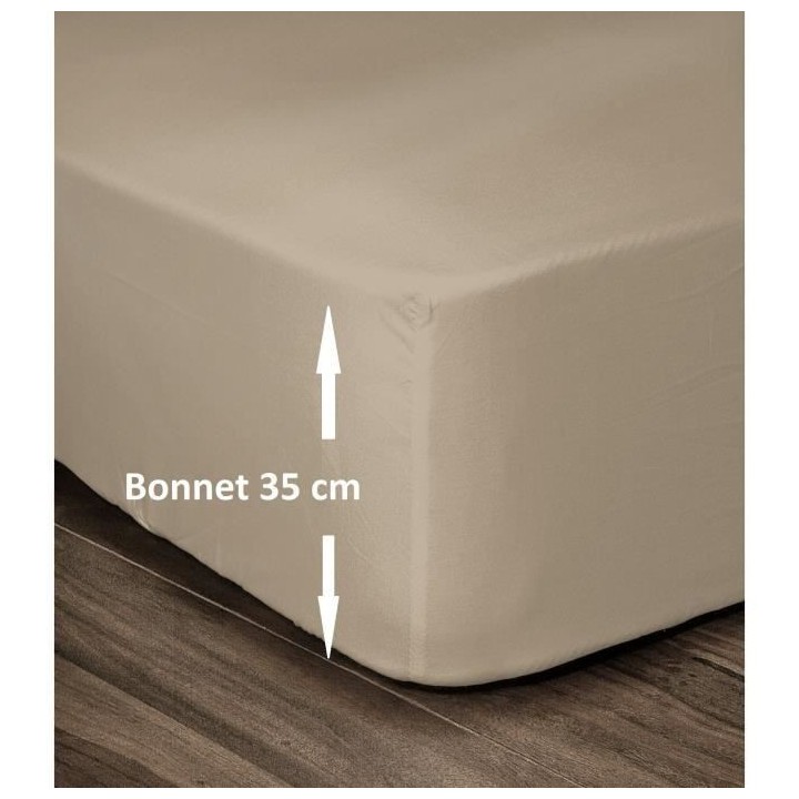LOVELY HOME Drap Housse 100% Coton 140x190cm - Bonnet 35cm - Beige