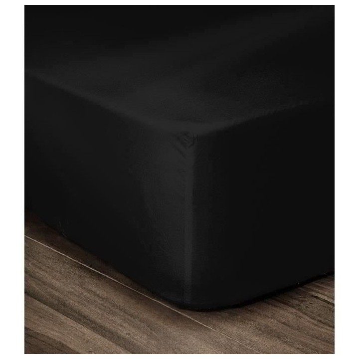 LOVELY HOME Drap Housse 100% Coton 140x190cm - Bonnet 35cm - Noir