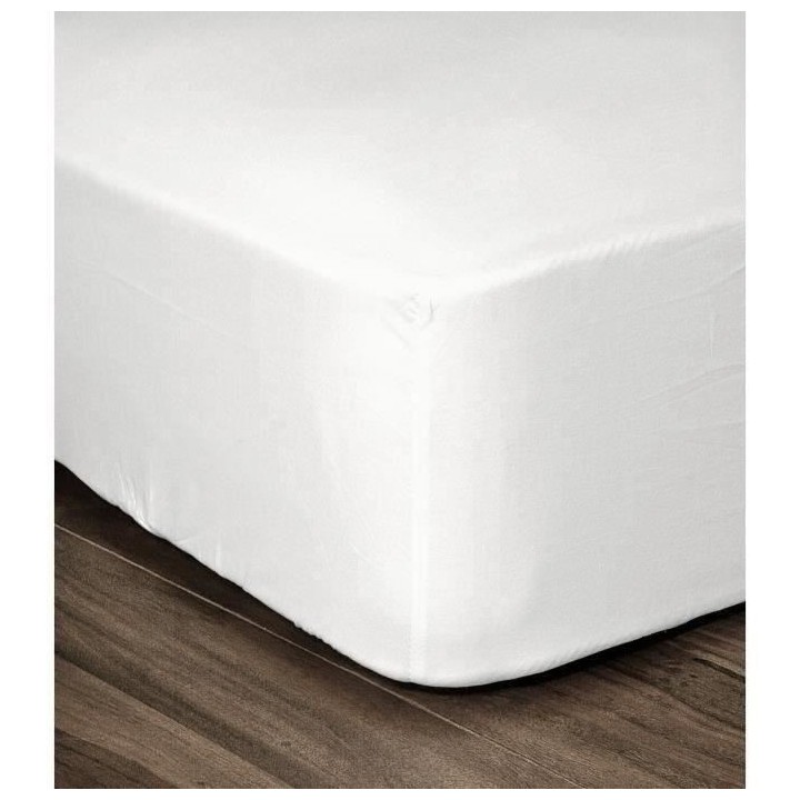 LOVELY HOME Drap Housse 100% Coton 140x190cm - Bonnet 35cm - Blanc