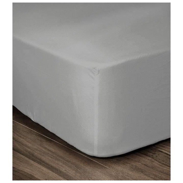 LOVELY HOME Drap Housse 100% Coton 160x200cm - Bonnet 35cm - Gris clai